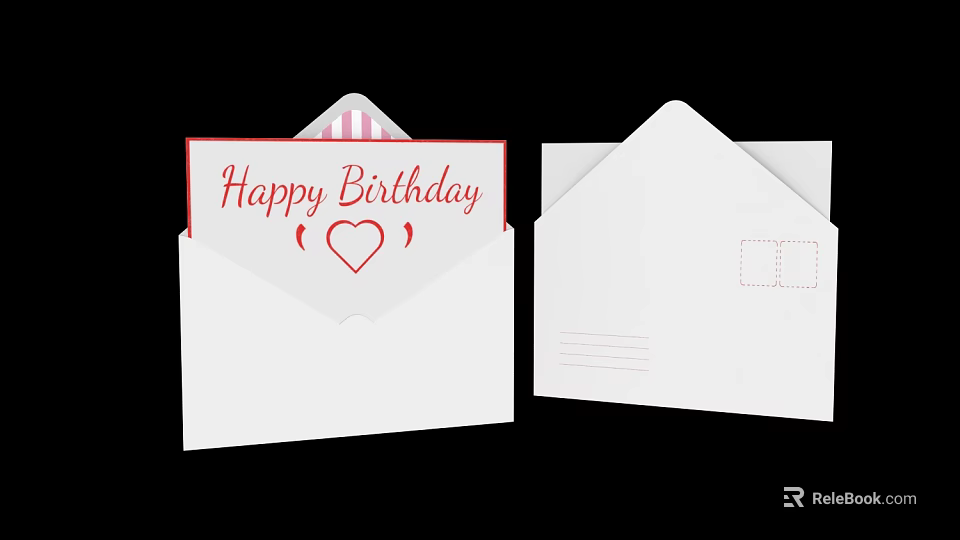 Happy Birthday Decor Set White Envelope Red Card With Heart Design 3d model 