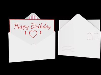 Happy Birthday Decor Set White Envelope Red Card With Heart Design 3d model