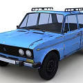 Blue Vintage Sedan Car With Rustic Exterior And Roof Rack Design