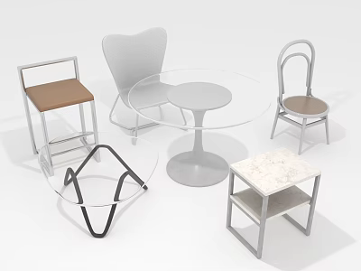 Table And Chair Set Featuring Round Glass Table Metal Frame Chairs And Square Side Table 3d model
