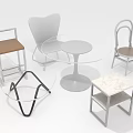 Table And Chair Set Featuring Round Glass Table Metal Frame Chairs And Square Side Table 3d model