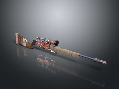 Tactical Sniper Rifle With Wooden Stock Optical Scope And Metal Components Design 3d model