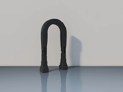 Black Swing Door with Arched Design and Pillar Frame on Smooth Surface White Wall 3d model
