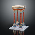 Classical Multiple Columns With Red Shafts Blue Gold Decorations Square Base And Pedestal Top