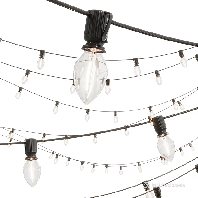 Decorative Hanging String Lights With Black Wires And Transparent Bulbs Outdoor 3d model 
