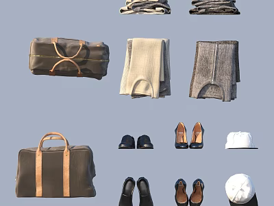 Versatile Daily Life Items With Leather Duffel Bags Wool Scarves Shoes And Hats 3d model