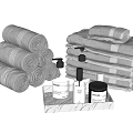 Gray Cotton Towels Rolled And Stacked With Marble Tray And Toiletries