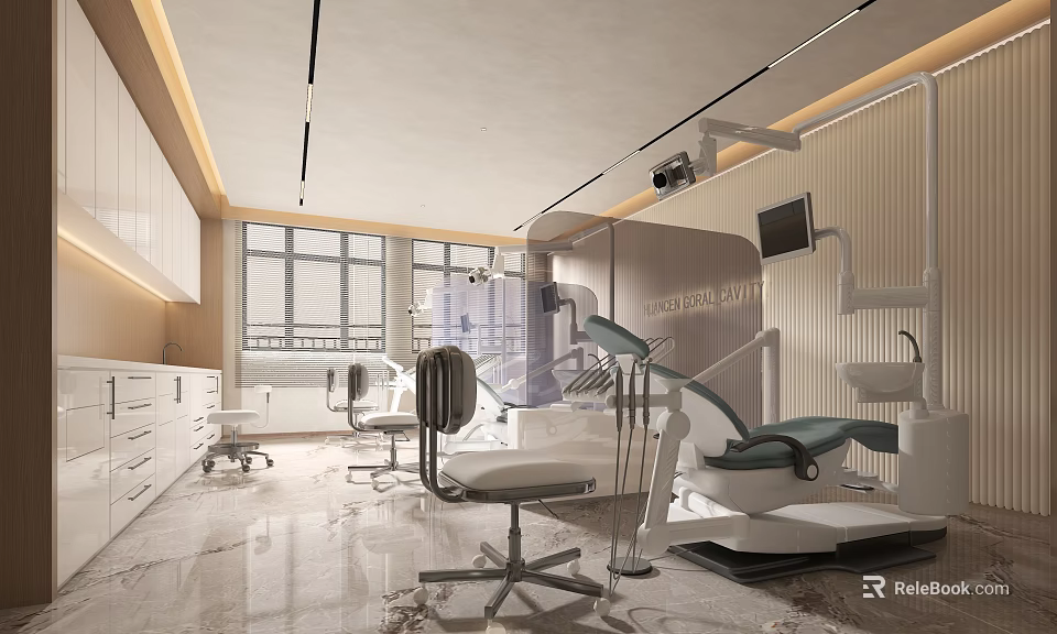 Modern Dental Clinic Interior Design With Treatment Chairs And Cabinets 3d model 