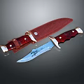 Handcrafted Fixed Blade Knife With Red Leather Sheath And Red Wooden Handle Engraved Blade