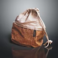Practical Drawstring Storage Bag With Light Cotton Top And Brown Leather Base For Household Use