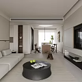 Modern Living Dining Room Design With White Sofa Black Coffee Table TV Wall Open Layout