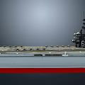 Aircraft Carrier Flight Deck With Runway Striped Markings And Control Tower
