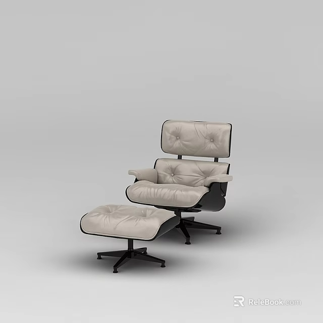 Tech Exhibition Hall Modern Upholstered Chair With Ottoman And Black Base 3d model 