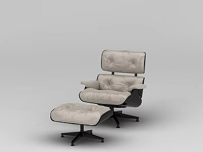 Tech Exhibition Hall Modern Upholstered Chair With Ottoman And Black Base 3d model