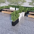 Outdoor Wooden Chairs in Garden with Green Plants White Black Planters Grey Gravel and Trees