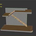 Architectural 3D Model With Textured Wall Brown Platform And Staircase Design