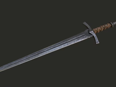 Medieval Sword with Metal Blade Wooden Hilt and Crossguard Design 3d model