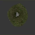 Natural Stone And Wood Arrangement On Round Green Grass Surface