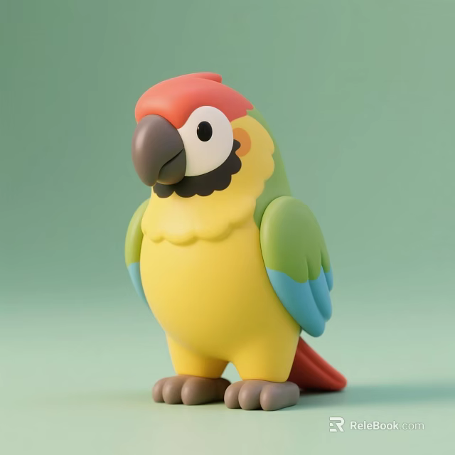Cute Cartoon Style Parrot Toy With Red Head Yellow Body Green Blue Wings Red Tail 3d model 