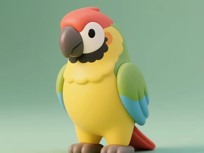 Cute Cartoon Style Parrot Toy With Red Head Yellow Body Green Blue Wings Red Tail 3d model