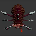 Mythical Spider With Red Purple Exoskeleton Spiked Legs Crown Like Horns And Orange Abdominal Spots