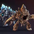 Fantasy Character Battling Rock And Crystal Monsters With Spiked Bodies And Glowing Eyes