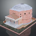 Classical Style Red Brick Building Featuring Domed Roof And Columned Portico On Green Lawn Pedestal