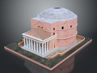 Classical Style Red Brick Building Featuring Domed Roof And Columned Portico On Green Lawn Pedestal 3d model