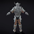 Medieval Silver Armor Featuring Horned Helmet And Metal Chest Shoulder Leg Components