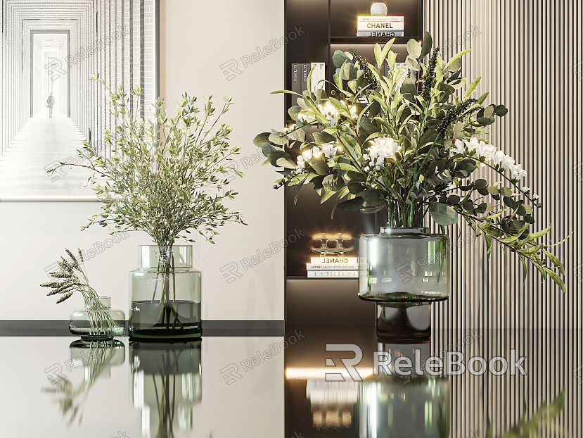 Modern Vase Flower Green Plant Flower Glass Vase Aquatic Plant Decorative Ornaments Floral Vase Flowers model