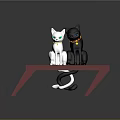 Game Movie Character White Black Cats On Red Bench With Green Blue Eyes And Gold Collars
