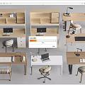 Modern Desk Designs With Wooden And White Surfaces Chair Lamp Laptop And Storage