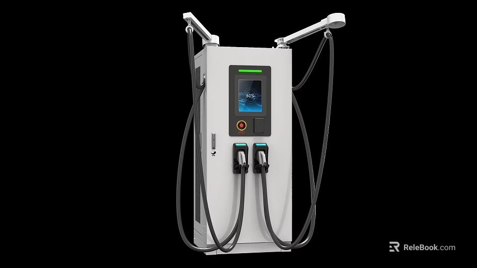 Modern Industrial Electric Vehicle Charging Station With LCD Display Screen And Dual Charging Ports 3d model 