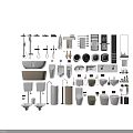 Modern Bathroom Fixtures Set with Bathtub Toilet Sink Faucet Towel Rack and Shelves