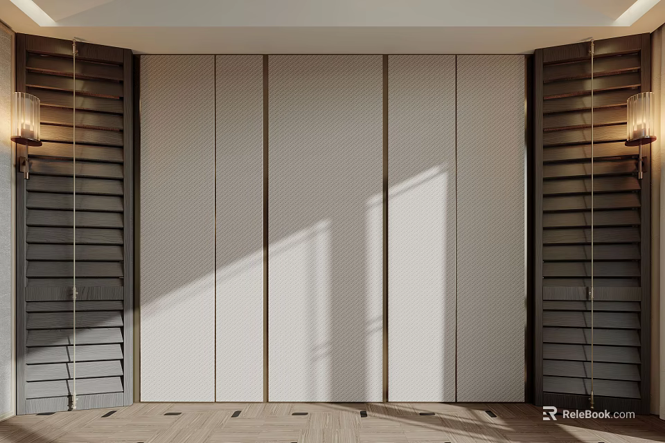 Modern Bedroom Interior Accent Wall With Wooden Slats And Natural Light 3d model 