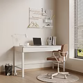 Modern Home Office Workspace With White Desk Laptop Desk Lamp Chair And Window Blinds
