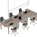 Modern Office Desk With Multiple Workstations Ergonomic Chairs And Laptops For Team Work 3d model
