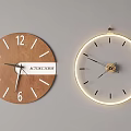 Two Modern Decorative Wall Clocks Featuring Wooden Dial With Numbers And LED Light Ring Design 3d model