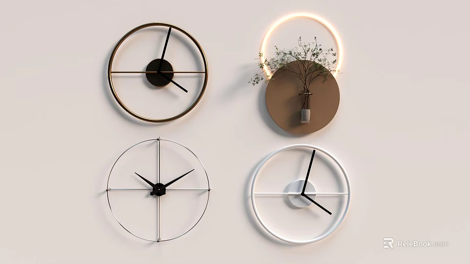 Modern Wall Clocks With Various Circular Designs And Minimalist Metal Frames 3d model