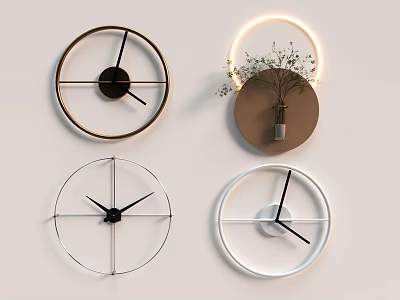 Modern Wall Clocks With Various Circular Designs And Minimalist Metal Frames 3d model