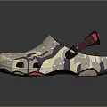 Camouflage Casual Clogs with Perforated Design Beige Base and Red Straps for Comfortable Daily Wear