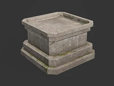 Weathered Stone Pillar Base With Square Tiered Design And Mossy Texture 3d model