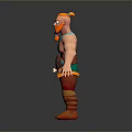 Cartoon 3D Man Character With Orange Hair Blue Beard Muscular Build Red Pants Orange Boots