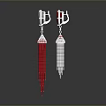 Fashionable Earrings With Red Gemstone Silver Top And White Red Tassel Design