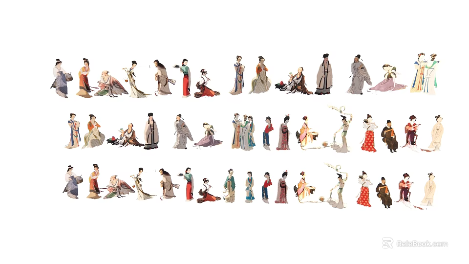 Multiple People In Ancient Style Costumes Showcased 3d model 