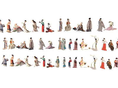 Multiple People In Ancient Style Costumes Showcased 3d model