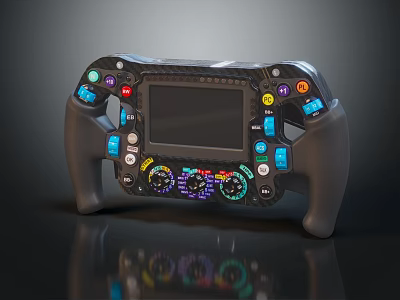 Professional Entertainment Electronics Game Steering Wheel With Colorful Buttons LED Screen And Ergonomic Grip 3d model