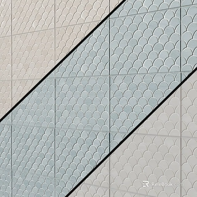 Scallop Patterned Architectural Components With Textured Surface And Light Blue Beige Tones 3d model 