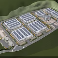 Well Designed Industrial Factory Park With Solar Panel Roofs Multiple Buildings Roads And Parking Areas
