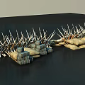 Sturdy Protective Fence With Spiked Tops Sandbags And Concrete Blocks